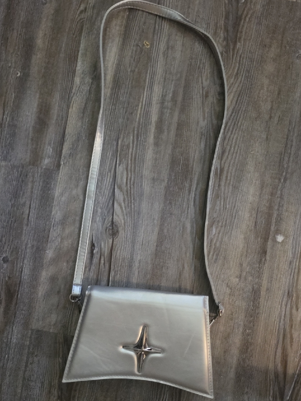 Metallic Silver Star Accent Crossbody Bag